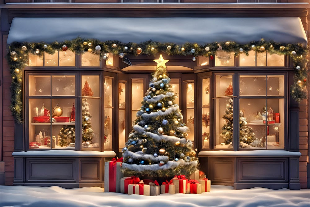 Christmas Tree and Gift Shop Window Backdrop RR8-152