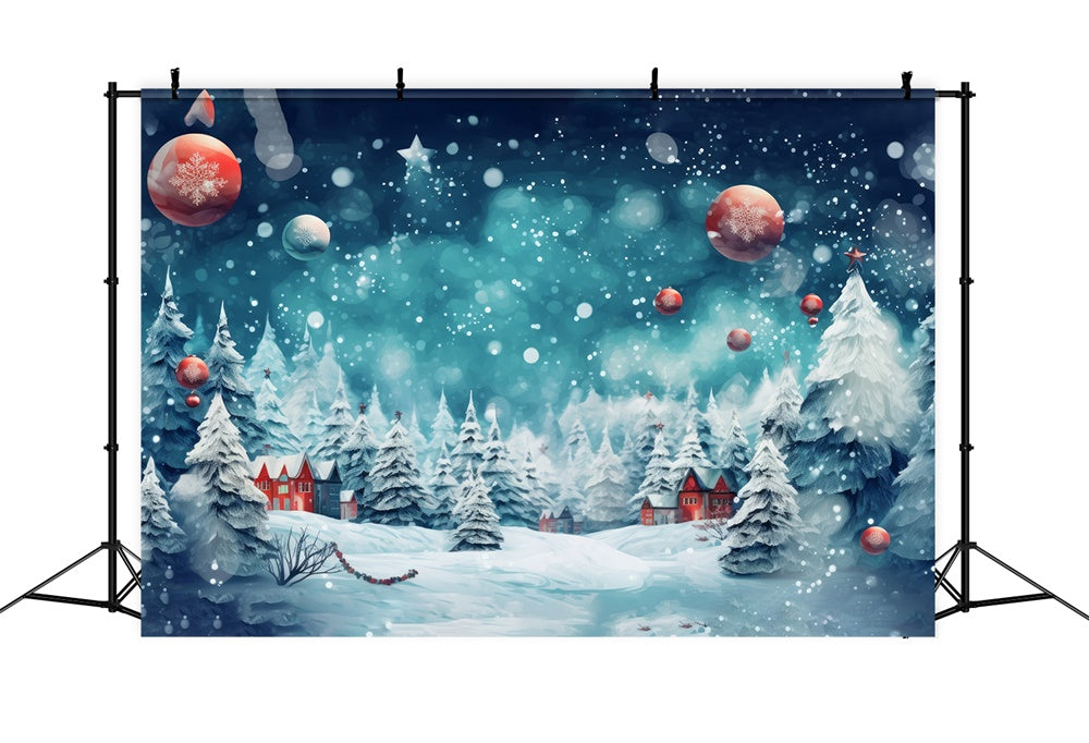 Christmas Snowy Forest Ornaments Backdrop RR8-153