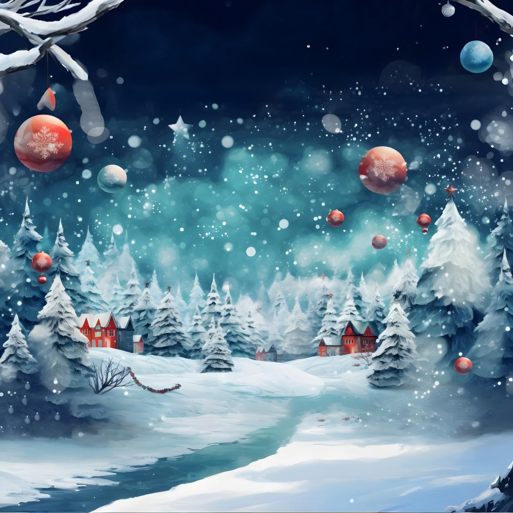 Christmas Snowy Forest Ornaments Backdrop RR8-153