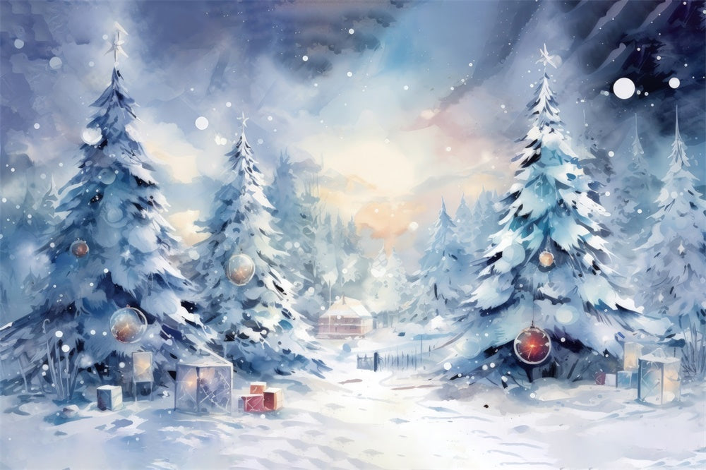 Christmas Tranquil Snowy Forest Gifts Backdrop RR8-154