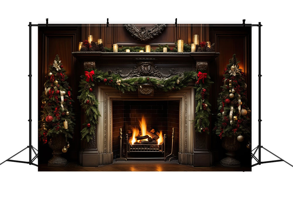 Christmas Elegant Fireplace Garland Backdrop RR8-158