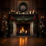 Christmas Elegant Fireplace Garland Backdrop RR8-158