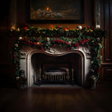 Christmas Ornate Fireplace Stockings Backdrop RR8-159