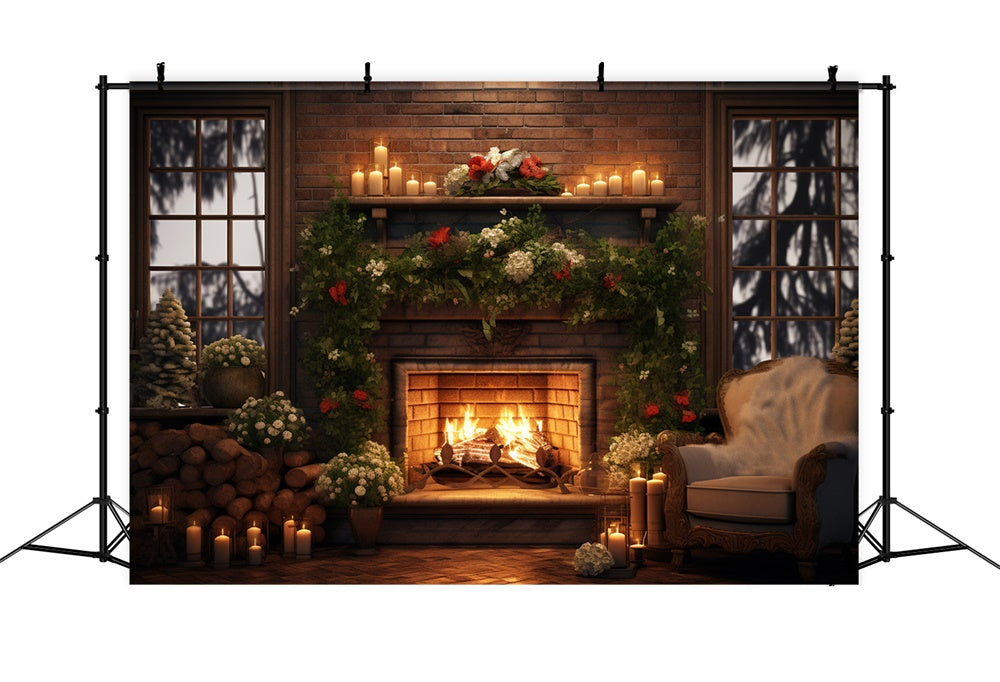 Christmas Cozy Room Tree Fireplace Backdrop RR8-160