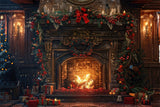 Christmas Rustic Fireplace Greenery Backdrop RR8-161