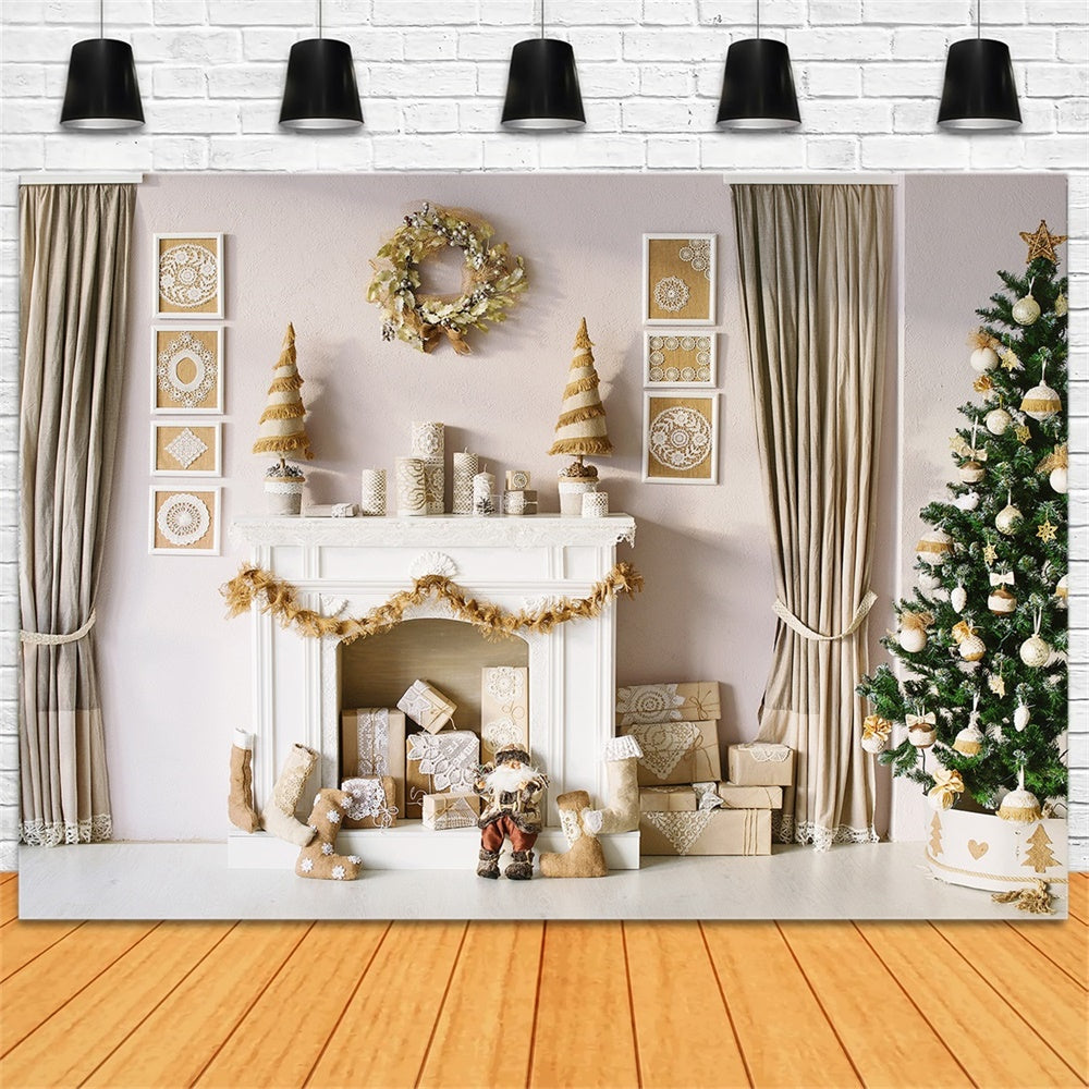 Christmas Festive Golden Living Room Backdrop RR8-164