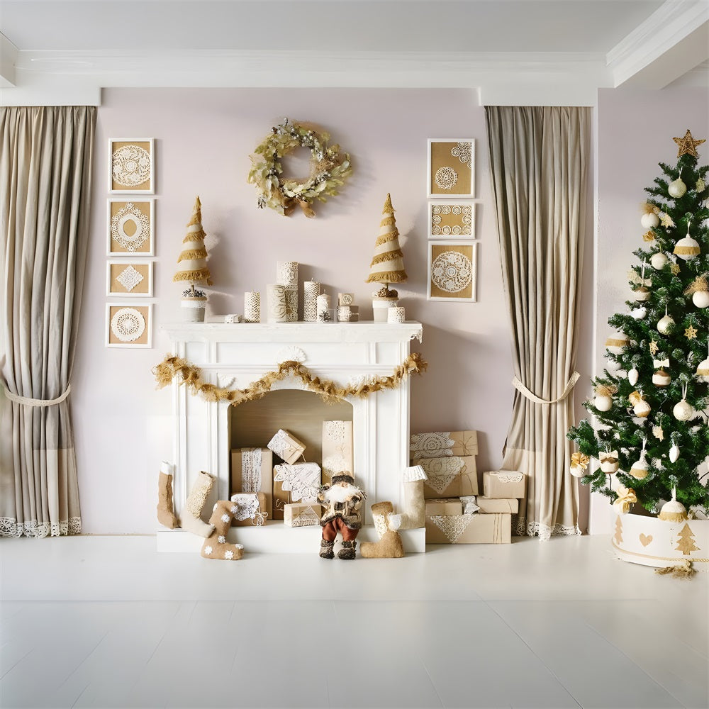 Christmas Festive Golden Living Room Backdrop RR8-164