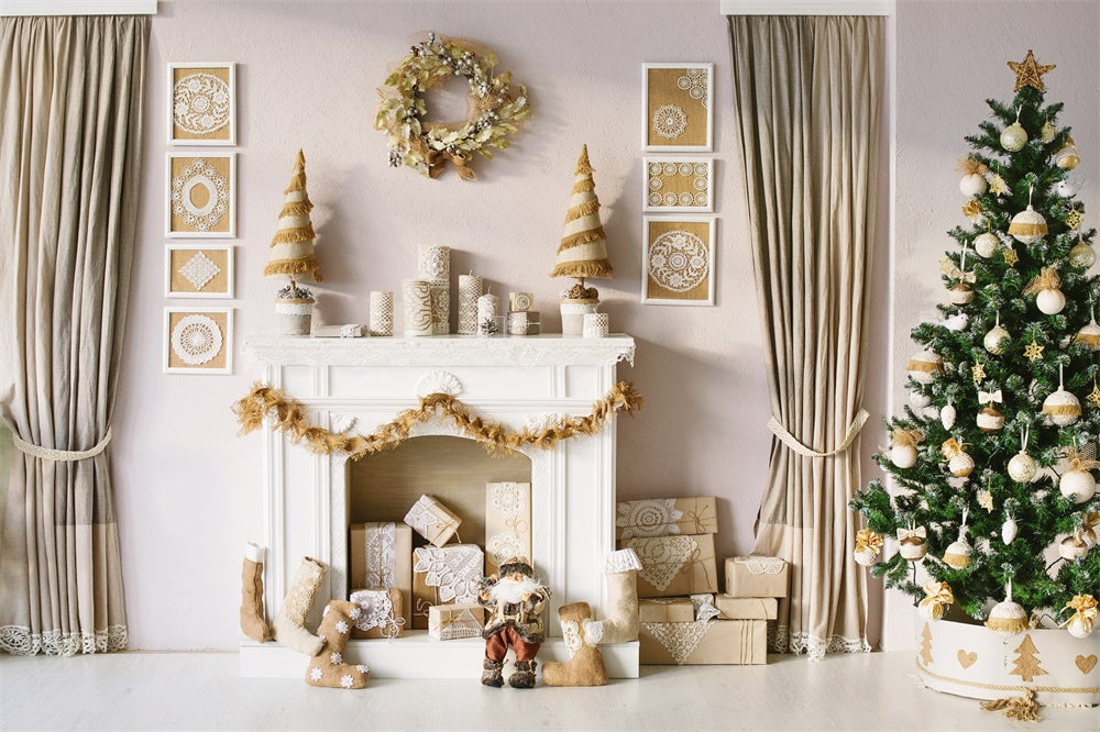 Christmas Festive Golden Living Room Backdrop RR8-164