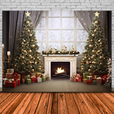 Christmas Cozy Cabin Fireplace Tree Backdrop RR8-165