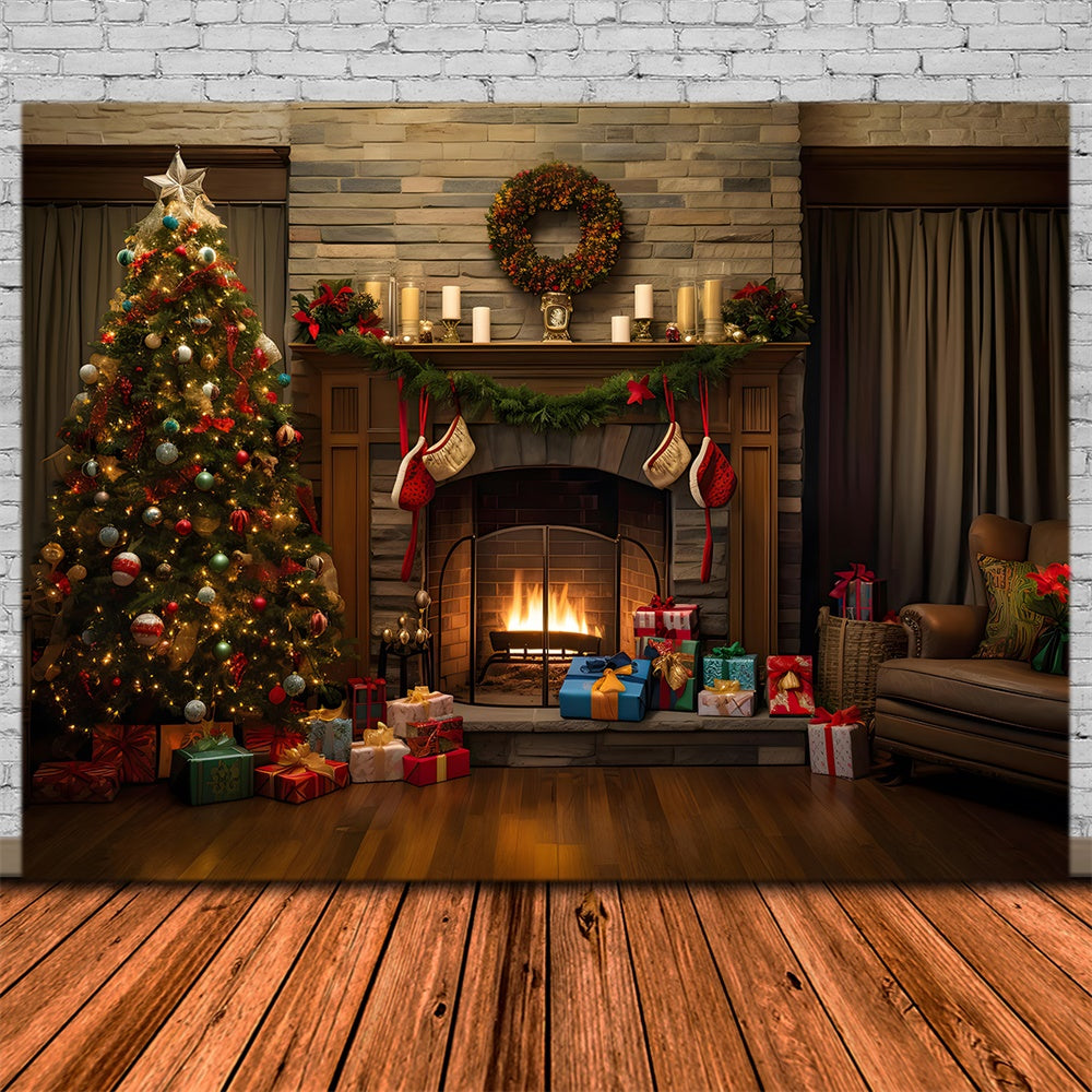 Christmas Rustic Living Room Tree Backdrop RR8-166