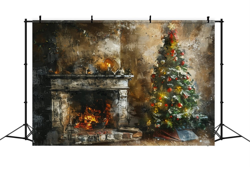 Christmas Artistic Rustic Fireplace Backdrop RR8-171