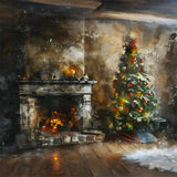 Christmas Artistic Rustic Fireplace Backdrop RR8-171