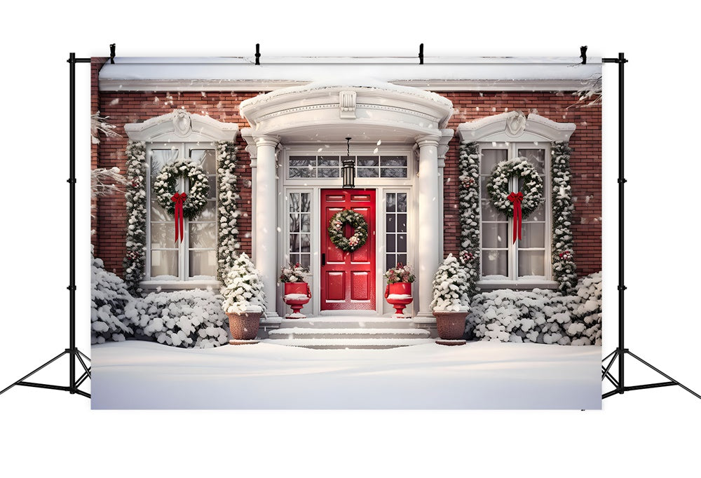 Christmas Traditional Red Door Wreath Backdrop RR8-172