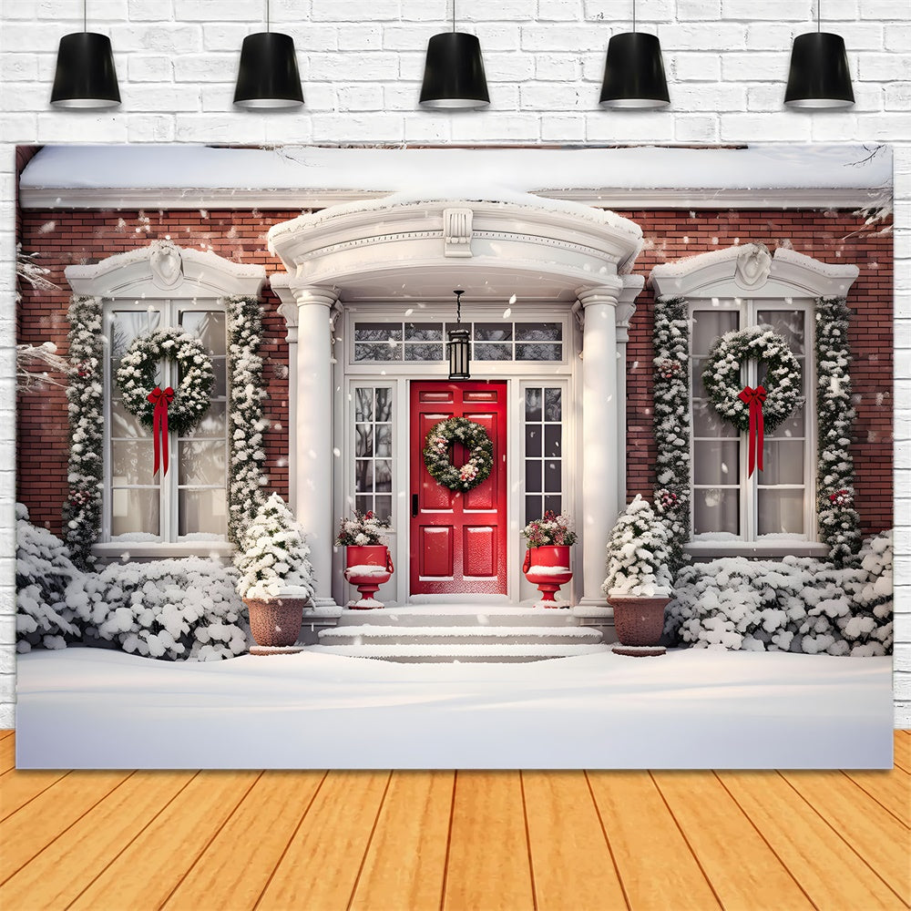 Christmas Traditional Red Door Wreath Backdrop RR8-172