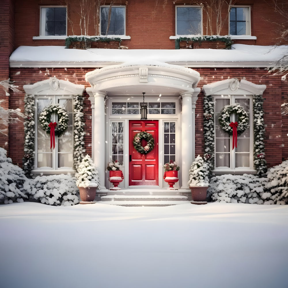 Christmas Traditional Red Door Wreath Backdrop RR8-172