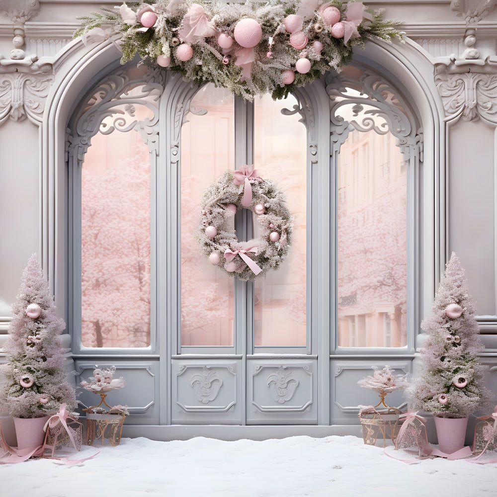 Christmas Pink Decorated Entrance Backdrop RR8-177