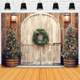 Christmas Rustic Doorway Lit Trees Backdrop RR8-178