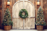 Christmas Rustic Doorway Lit Trees Backdrop RR8-178