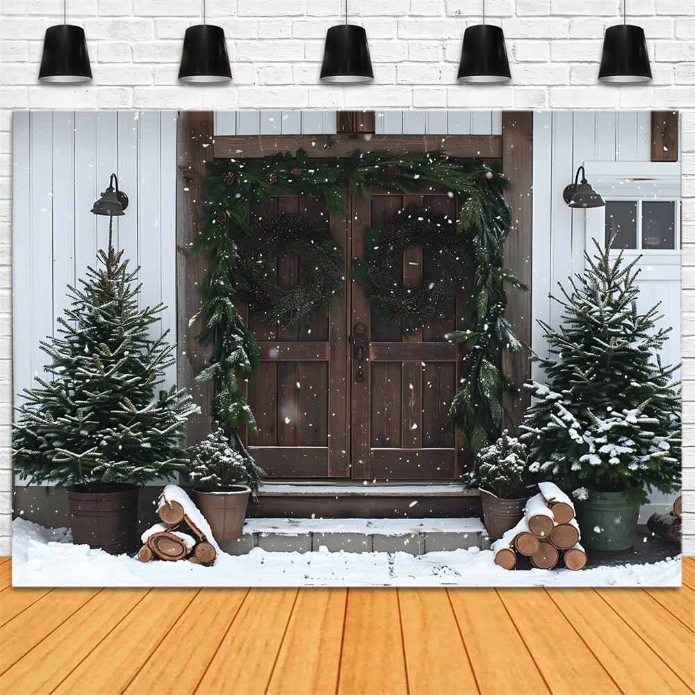 Christmas Trees Wreath Wood Door Backdrop RR8-18