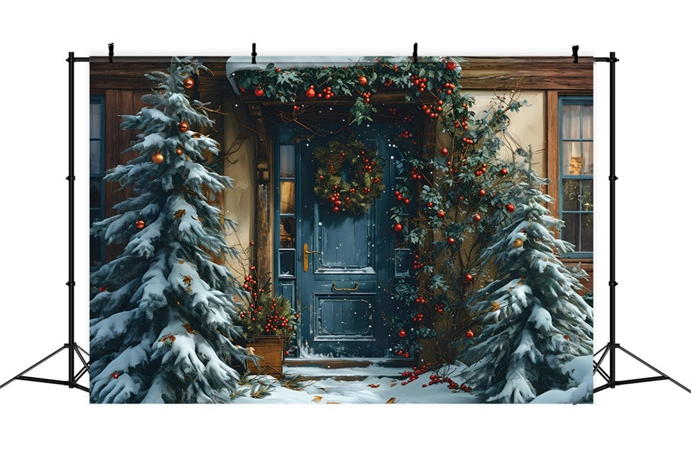 Christmas Festive Blue Door Garland Backdrop RR8-183