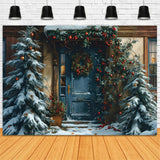 Christmas Festive Blue Door Garland Backdrop RR8-183