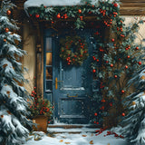 Christmas Festive Blue Door Garland Backdrop RR8-183