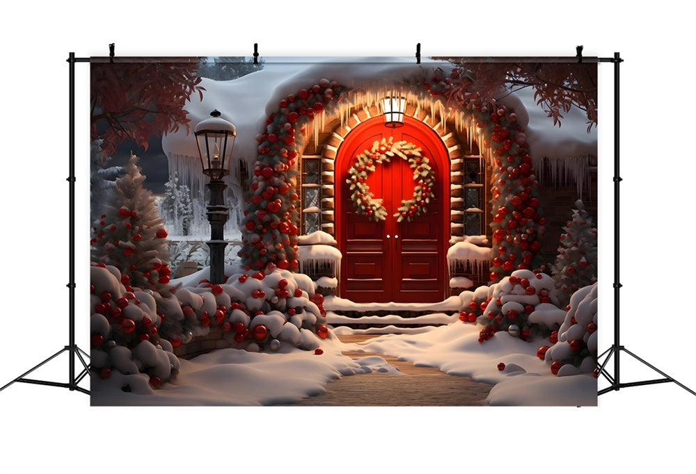 Christmas Cozy Red Door Entrance Backdrop RR8-189