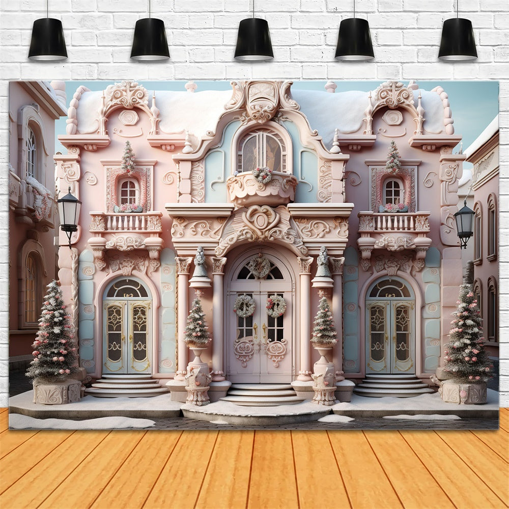 Christmas Pink Candy Castle Backdrop RR8-191