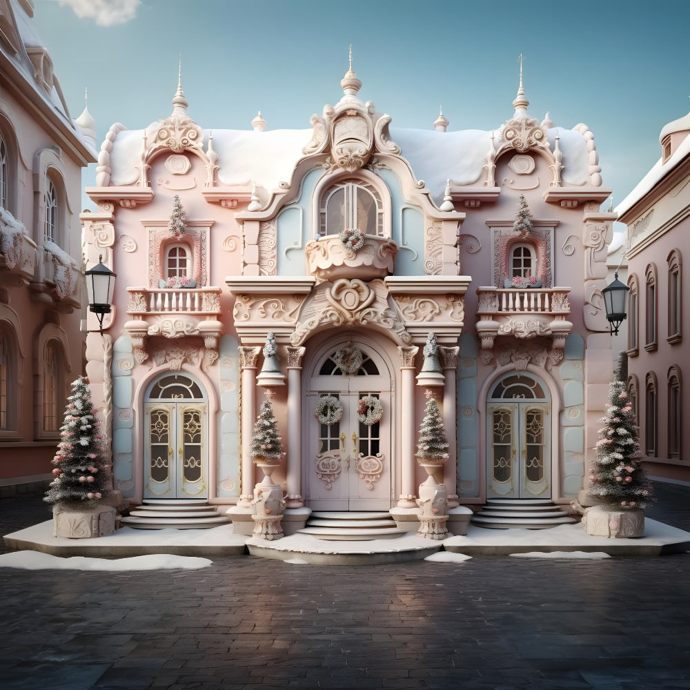 Christmas Pink Candy Castle Backdrop RR8-191