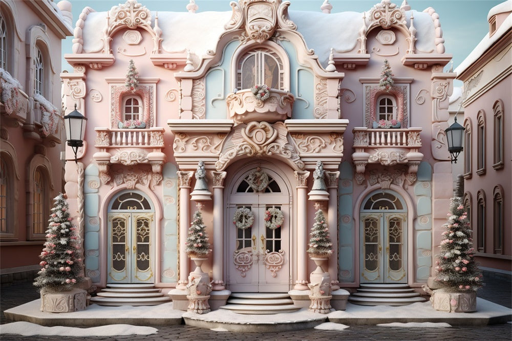 Christmas Pink Candy Castle Backdrop RR8-191