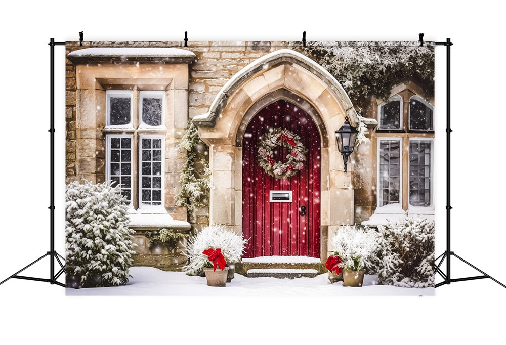 Christmas Snowy Red Doorway Wreath Backdrop RR8-195