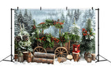 Winter Snowy Forest Christmas Trees Backdrop RR8-2