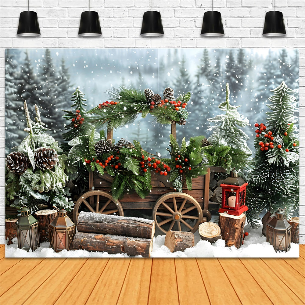 Winter Snowy Forest Christmas Trees Backdrop RR8-2