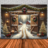 Christmas Rustic Barn Reindeer Backdrop RR8-203