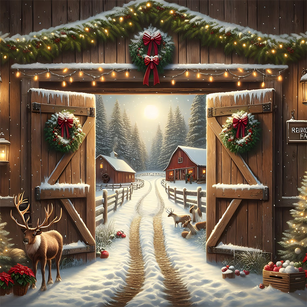 Christmas Rustic Barn Reindeer Backdrop RR8-203