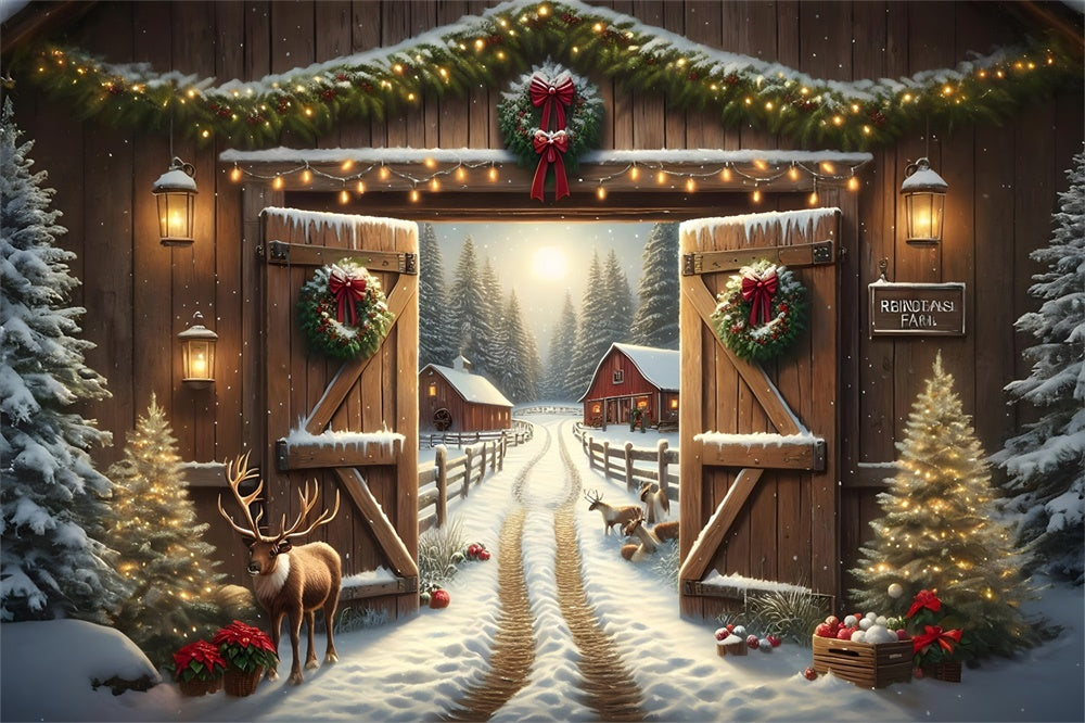 Christmas Rustic Barn Reindeer Backdrop RR8-203