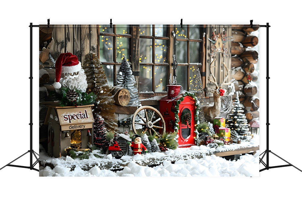 Christmas Snow Decorated Wooden House Backdrop RR8-21