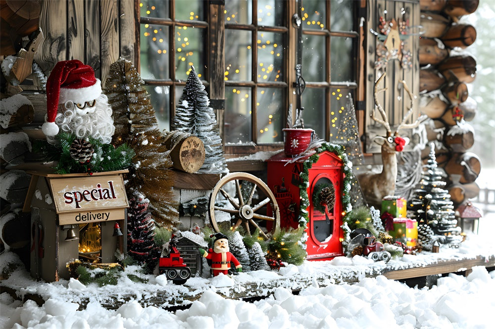 Christmas Snow Decorated Wooden House Backdrop RR8-21