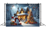 Christmas Snowman Cabin Night Backdrop RR8-211