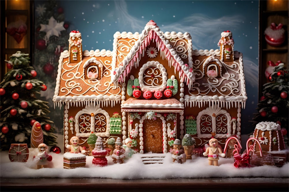 Christmas Cute Gingerbread Cottage Backdrop RR8-213