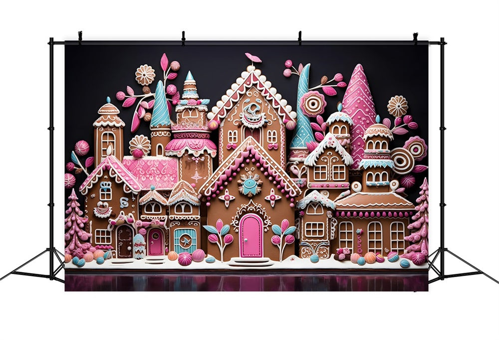 Christmas Colorful Gingerbread Cottage Backdrop RR8-214