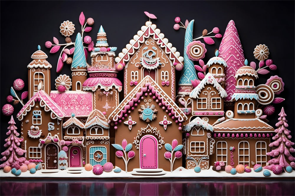 Christmas Colorful Gingerbread Cottage Backdrop RR8-214