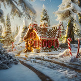 Christmas Sunset Snowy Gingerbread House Backdrop RR8-215