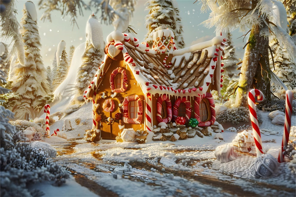 Christmas Sunset Snowy Gingerbread House Backdrop RR8-215