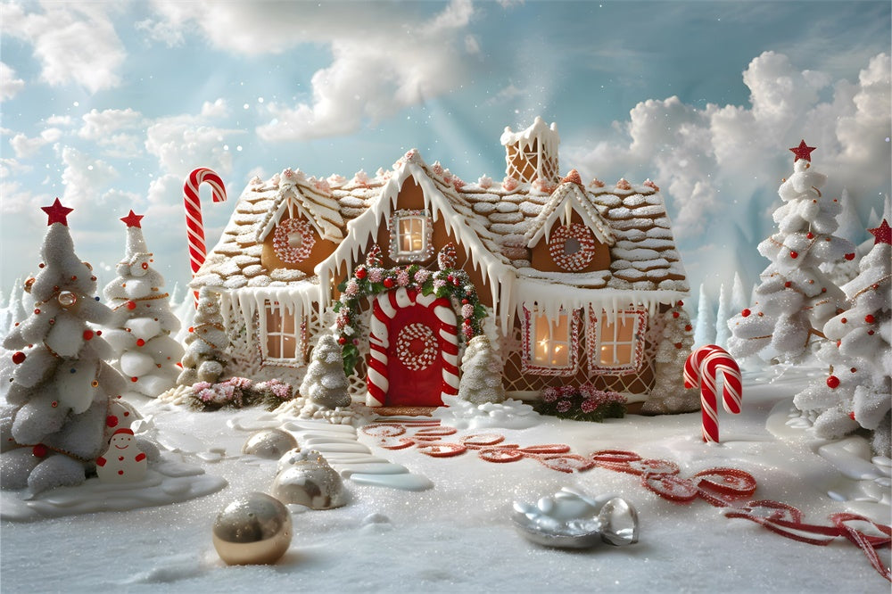 Christmas Sunshine Snowy Gingerbread House Backdrop RR8-216