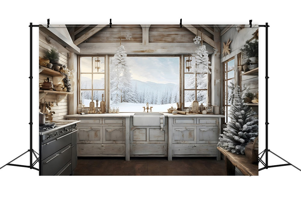 Christmas Cozy Kitchen Snow Backdrop RR8-217