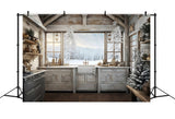 Christmas Cozy Kitchen Snow Backdrop RR8-217