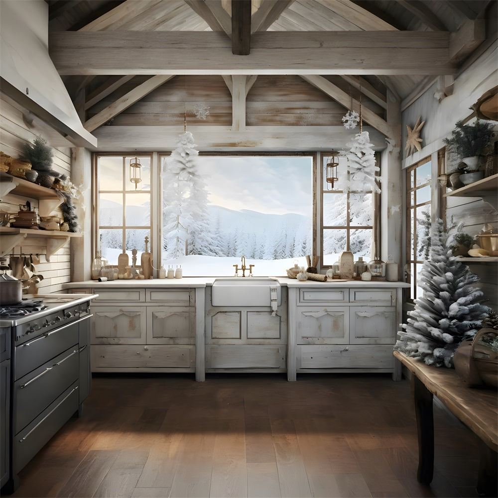 Christmas Cozy Kitchen Snow Backdrop RR8-217