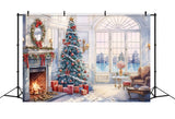 Christmas Cozy Living Room Fireplace Backdrop RR8-219