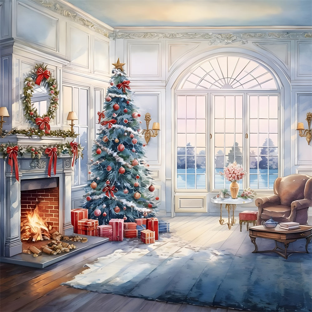 Christmas Cozy Living Room Fireplace Backdrop RR8-219